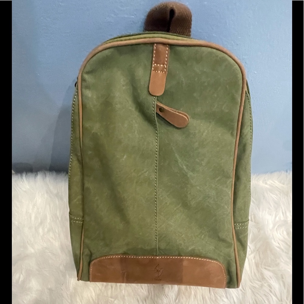 Vintage Yager Taiwan Green Brown Suede Multi Way Sling Backpack Crossbody Bag !
